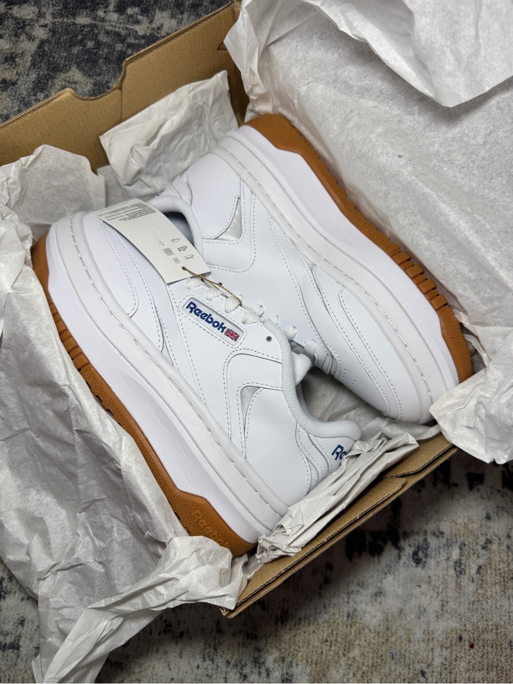 Reebok Men’s White Leather Sneakers with Gum Outsole